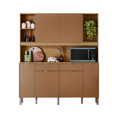 Armário de Cozinha Botanika 6 Portas 2 Gavetas Freijó/Caramelo - Kits Paraná