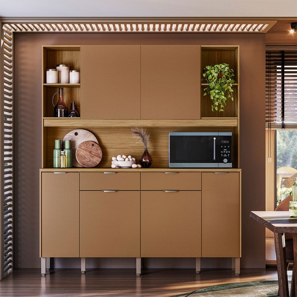 Armário de Cozinha Botanika 6 Portas 2 Gavetas Freijó/Caramelo - Kits Paraná