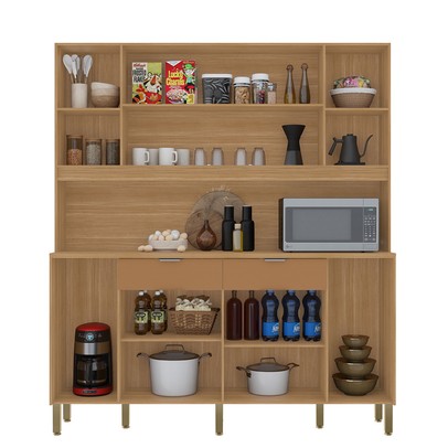 Armário de Cozinha Botanika 6 Portas 2 Gavetas Freijó/Caramelo - Kits Paraná