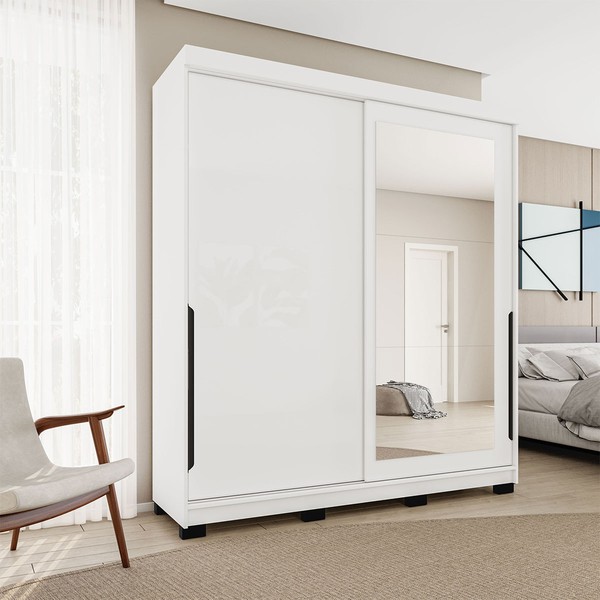 Guarda-Roupa Casal Madrid 2 Portas 2 Gavetas com Espelho Branco - Politorno