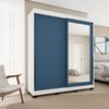 Guarda-Roupa Casal Madrid 2 Portas 2 Gavetas com Espelho Azul/Branco - Politorno