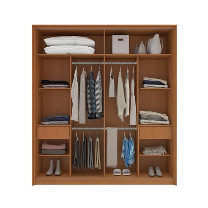 Guarda-Roupa Casal Madrid 2 Portas 2 Gavetas com Espelho Azul/Freijó - Politorno