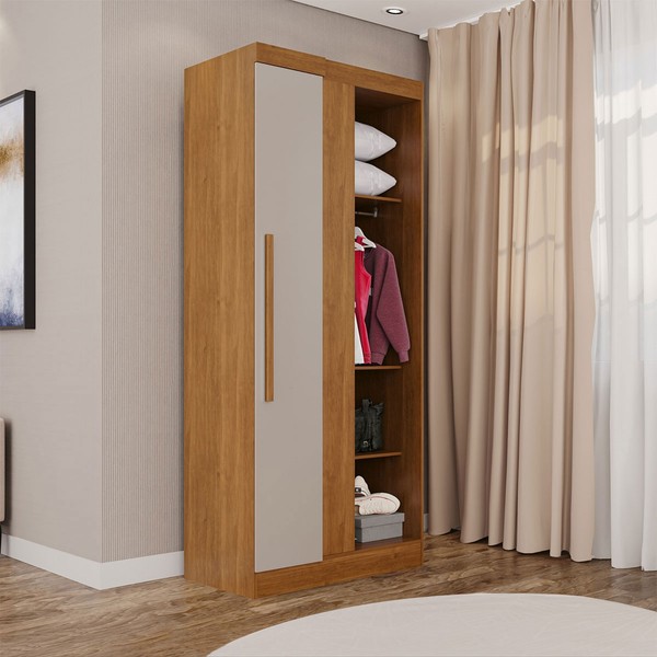 Guarda-Roupa Solteiro Modulado Freyr 1 Porta Cinamomo/Off White - Pnr Móveis