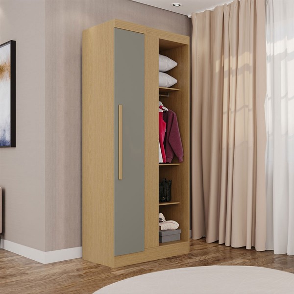 Guarda-Roupa Solteiro Modulado Freyr 1 Porta Jequitibá/Granizo - Pnr Móveis