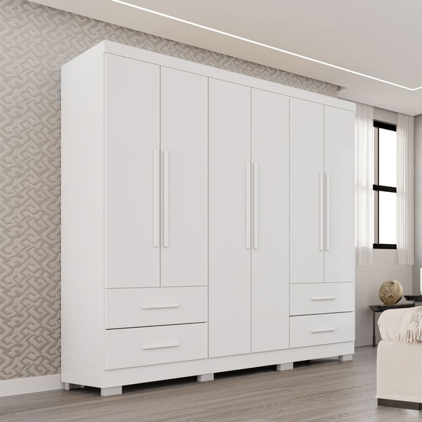 Guarda-Roupa Casal Balder Premium 6 Portas 4 Gavetas com Pés Branco - Pnr Móveis