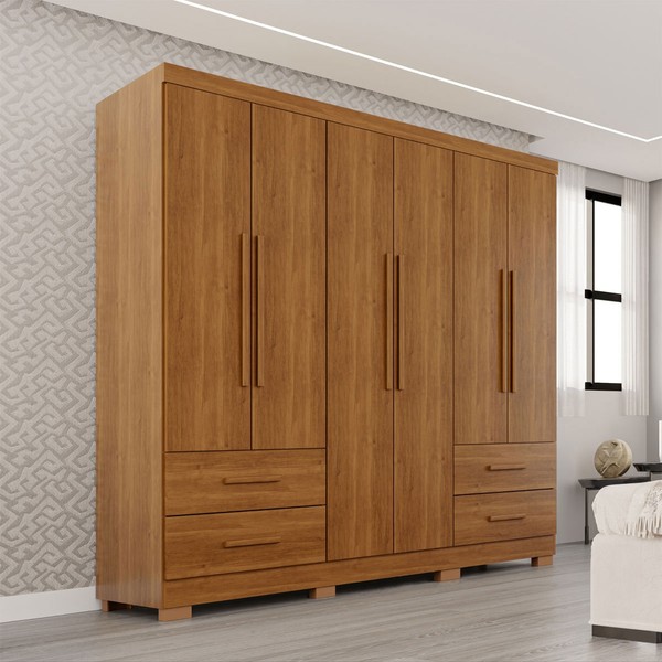 Guarda-Roupa Casal Balder Premium 6 Portas 4 Gavetas com Pés Cinamomo - Pnr Móveis
