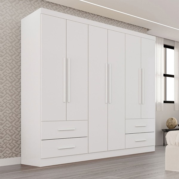 Guarda-Roupa Casal Balder Premium 6 Portas 4 Gavetas Branco - Pnr Móveis