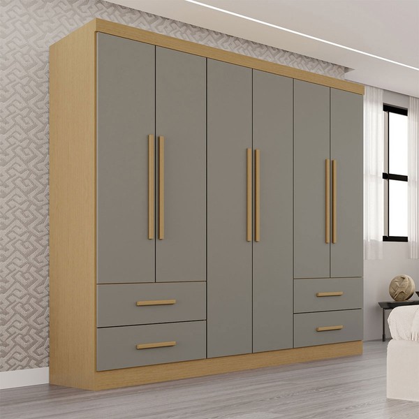 Guarda-Roupa Casal Balder Premium 6 Portas 4 Gavetas Jequitibá/Granizo - Pnr Móveis