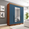 Guarda-Roupa Casal Madrid 4 Portas 4 Gavetas com Espelho Azul/Freijó - Politorno