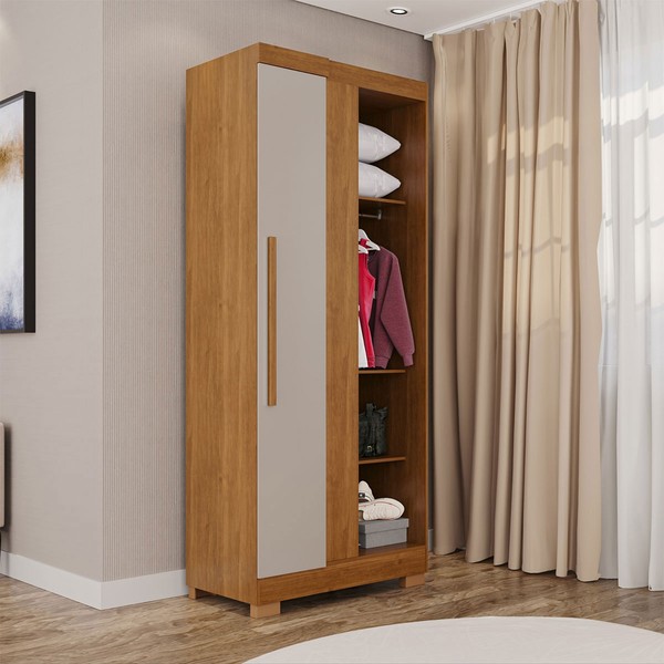 Guarda-Roupa Solteiro Modulado Freyr 1 Porta com Pés Cinamomo/Off White - Pnr Móveis