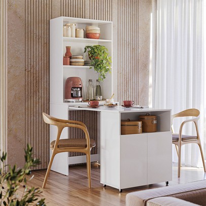 Armário Multiuso Mesa Duo 2 Portas 3 Prateleiras Branco - Kits Paraná