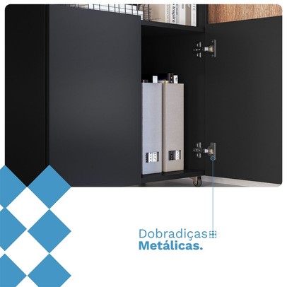 Armário Multiuso Mesa Duo 2 Portas 3 Prateleiras Preto - Kits Paraná