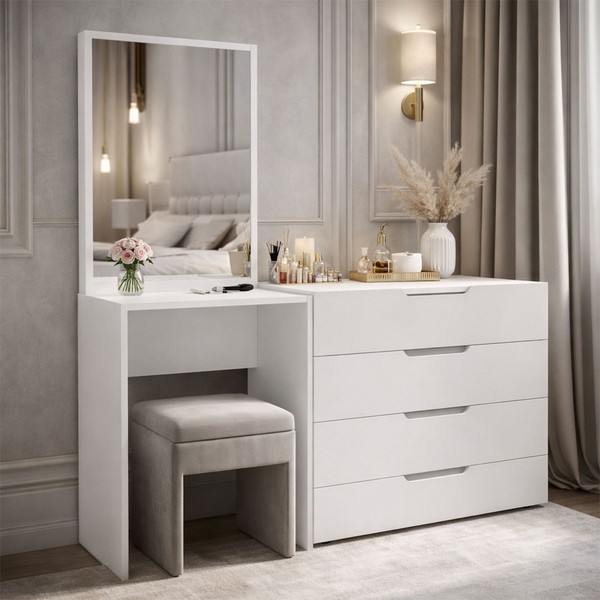 Cômoda Madrid 4 Gavetas com Espelho Branco - Politorno