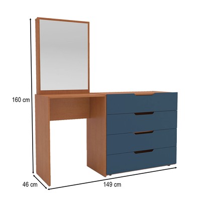 Cômoda Madrid 4 Gavetas com Espelho Azul/Freijó - Politorno