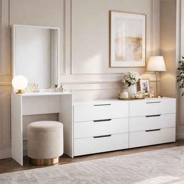 Cômoda Madrid 6 Gavetas com Espelho Branco - Politorno