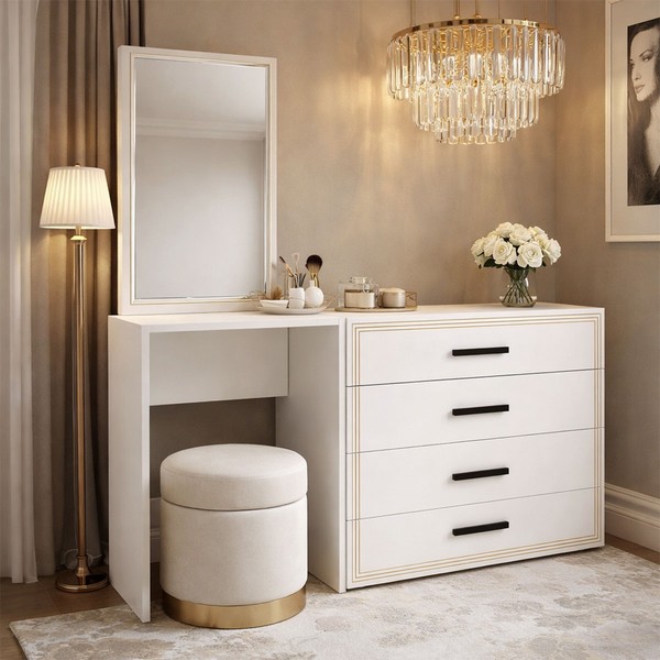 Cômoda Valência 4 Gavetas com Espelho Branco - Politorno