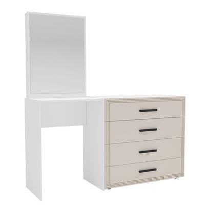 Cômoda Valência 4 Gavetas com Espelho Creme/Branco - Politorno