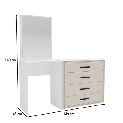 Cômoda Valência 4 Gavetas com Espelho Creme/Branco - Politorno