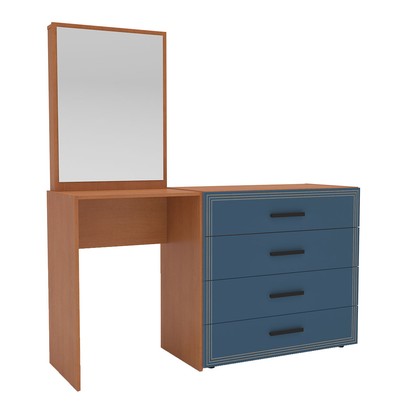 Cômoda Valência 4 Gavetas com Espelho Azul/Freijó - Politorno