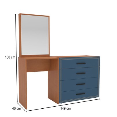 Cômoda Valência 4 Gavetas com Espelho Azul/Freijó - Politorno