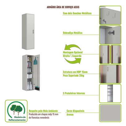 Armário Aéreo Lavanderia Assis 1 Porta Arenas - Art In Móveis