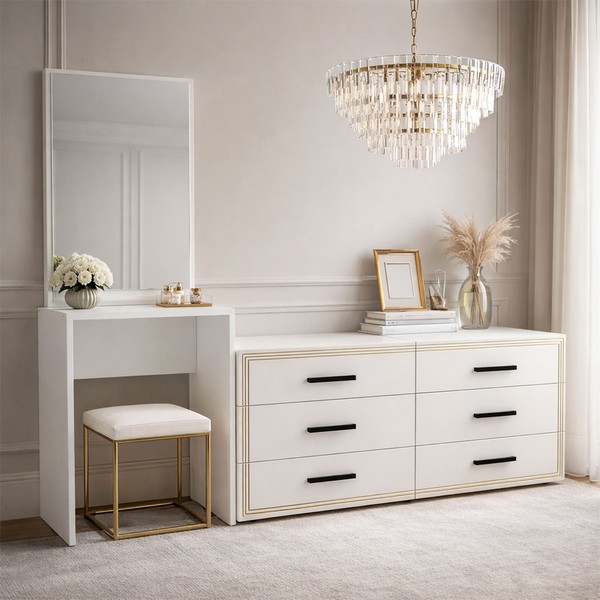 Cômoda Valência 6 Gavetas com Espelho Branco - Politorno