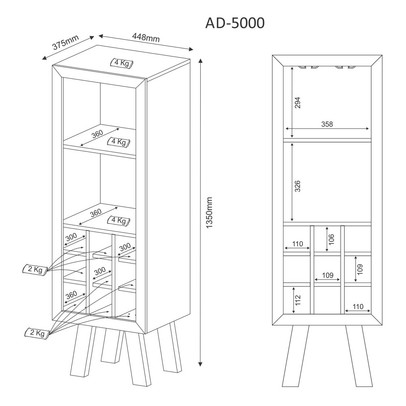 Bar Adega 1 Prateleira 9 Nichos Branco Ad5000 - Tecno Mobili
