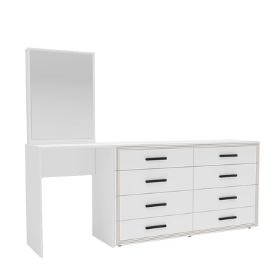 Cômoda Valência 8 Gavetas com Espelho Branco - Politorno