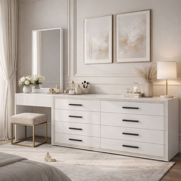 Cômoda Valência 8 Gavetas com Espelho Branco - Politorno