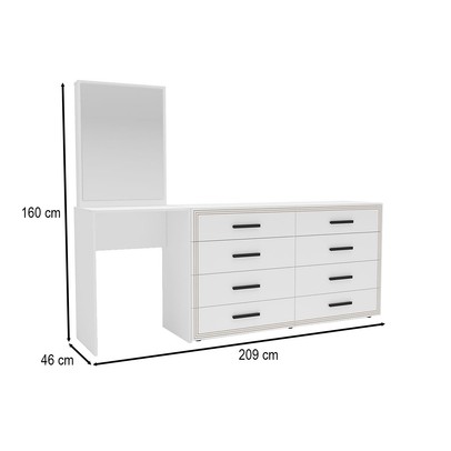 Cômoda Valência 8 Gavetas com Espelho Branco - Politorno