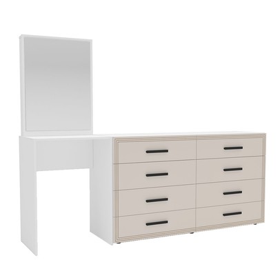 Cômoda Valência 8 Gavetas com Espelho Creme/Branco - Politorno