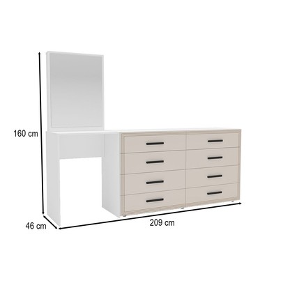 Cômoda Valência 8 Gavetas com Espelho Creme/Branco - Politorno