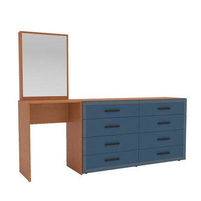 Cômoda Valência 8 Gavetas com Espelho Azul/Freijó - Politorno