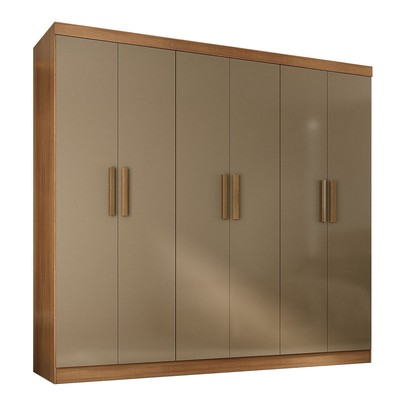 Guarda-Roupa Solteiro Lancaster 6 Portas 3 Gavetas 100% Mdf Cinamomo/Cappuccino - Panorama Móveis