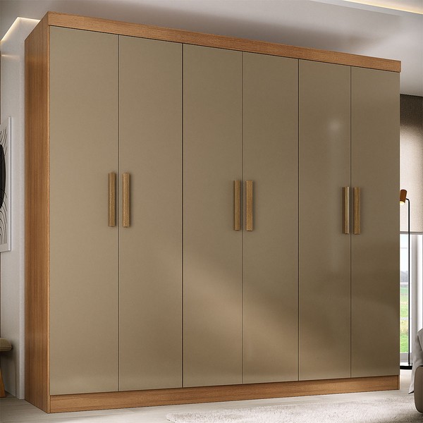 Guarda-Roupa Solteiro Lancaster 6 Portas 3 Gavetas 100% Mdf Cinamomo/Cappuccino - Panorama Móveis