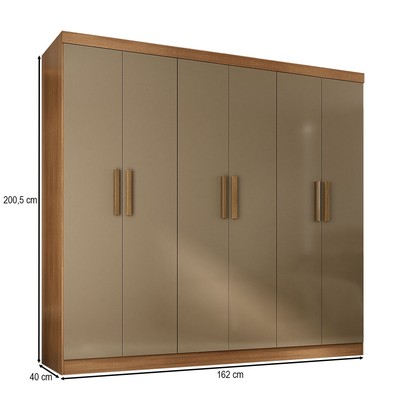Guarda-Roupa Solteiro Lancaster 6 Portas 3 Gavetas 100% Mdf Cinamomo/Cappuccino - Panorama Móveis