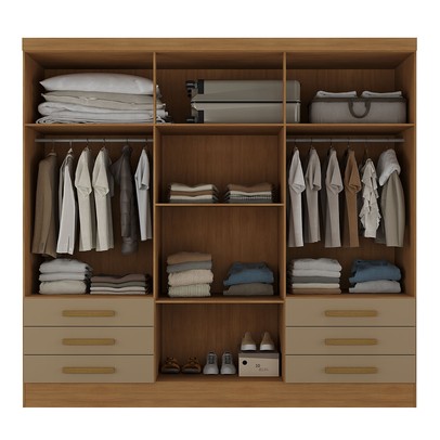 Guarda-Roupa Solteiro Lancaster 6 Portas 6 Gavetas 100% Mdf com Espelho Cinamomo/Cappuccino - Panorama Móveis