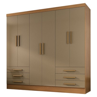 Guarda-Roupa Solteiro Lancaster 6 Portas 6 Gavetas 100% Mdf Cinamomo/Cappuccino - Panorama Móveis