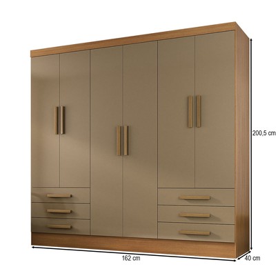 Guarda-Roupa Solteiro Lancaster 6 Portas 6 Gavetas 100% Mdf Cinamomo/Cappuccino - Panorama Móveis