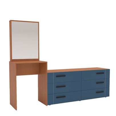 Cômoda Lisboa 6 Gavetas com Espelho Azul/Freijó - Politorno