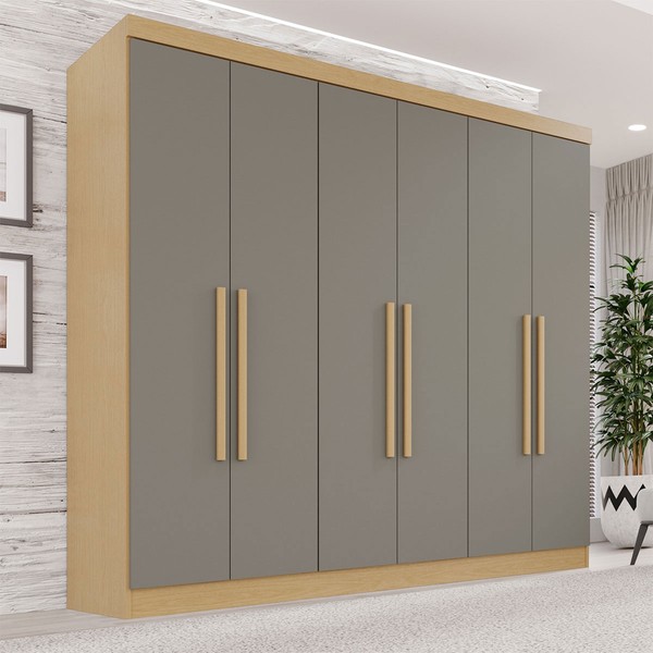 Guarda-Roupa Casal Max 6 Portas 2 Gavetas Jequitibá/Granizo - Pnr Móveis