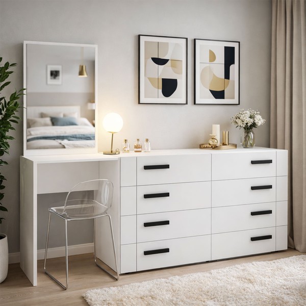 Cômoda Lisboa 8 Gavetas com Espelho Branco - Politorno
