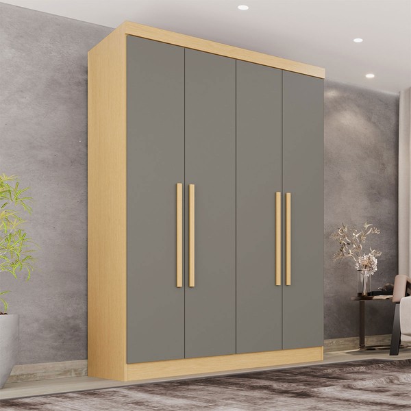 Guarda-Roupa Solteiro Max 4 Portas 2 Gavetas Jequitibá/Granizo - Pnr Móveis