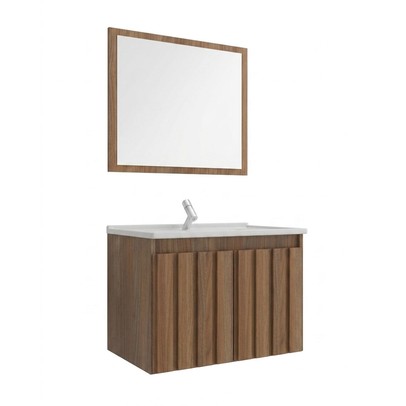 Armário de Banheiro Barra 60 Cm 2 Portas com Espelho 100% Mdf Ripado Noce - Belizze Móveis