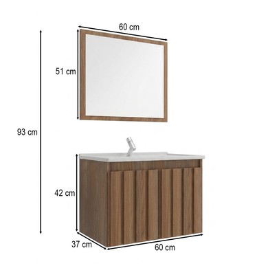 Armário de Banheiro Barra 60 Cm 2 Portas com Espelho 100% Mdf Ripado Noce - Belizze Móveis