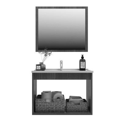Armário de Banheiro Barra 60 Cm 2 Portas com Espelho 100% Mdf Ripado Noce - Belizze Móveis