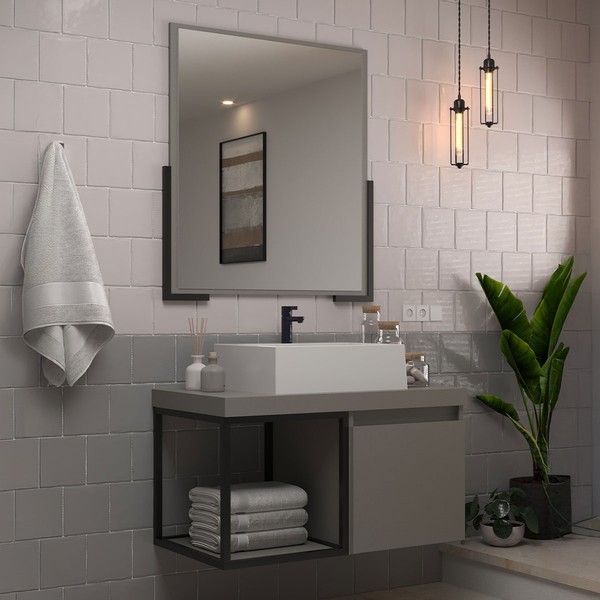 Armário de Banheiro Miami 80 Cm 1 Porta 100% Mdf com Espelho Cimento - Belizze Móveis