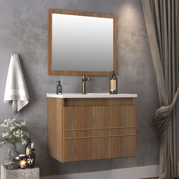 Armário de Banheiro Royal 60 Cm 1 Porta 100% Mdf com Espelho Noce - Belizze Móveis