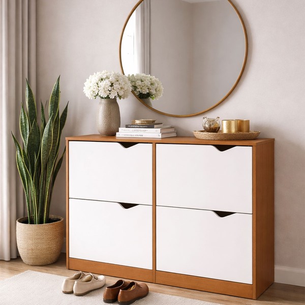 Sapateira Porto 4 Portas Branco/Freijó - Politorno