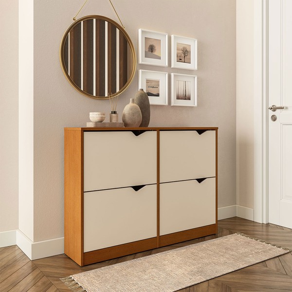 Sapateira Porto 4 Portas Creme/Freijó - Politorno